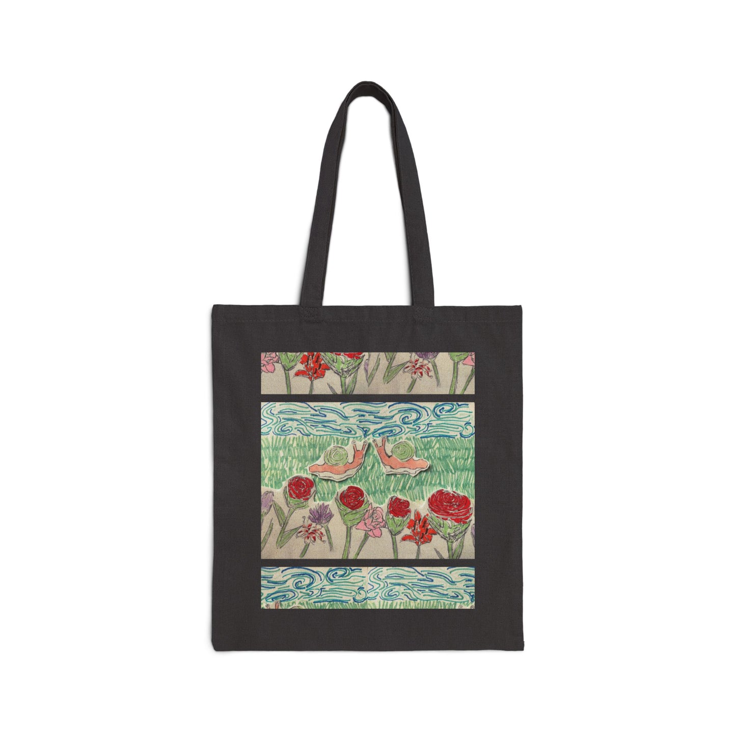 two snails in a garden tote bag