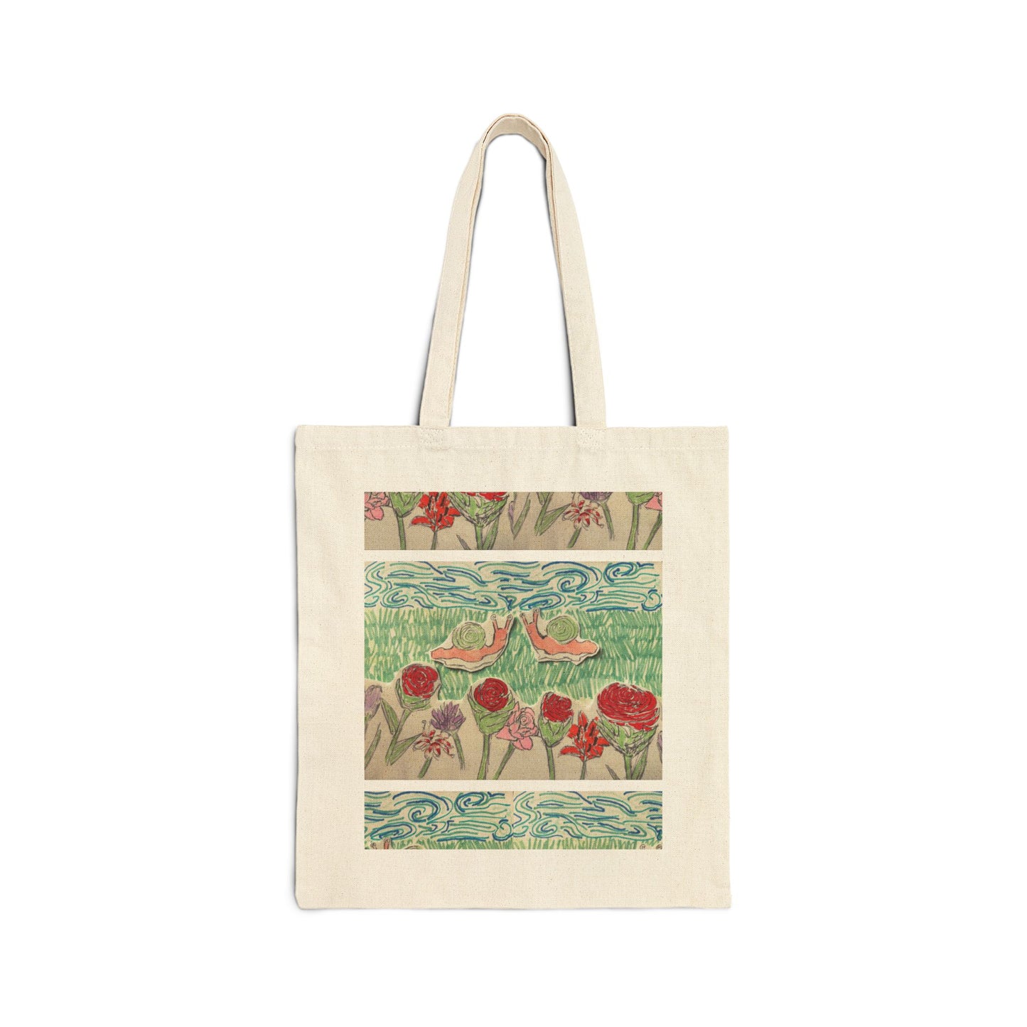 two snails in a garden tote bag