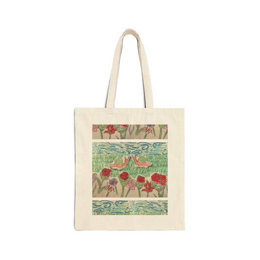 two snails in a garden tote bag