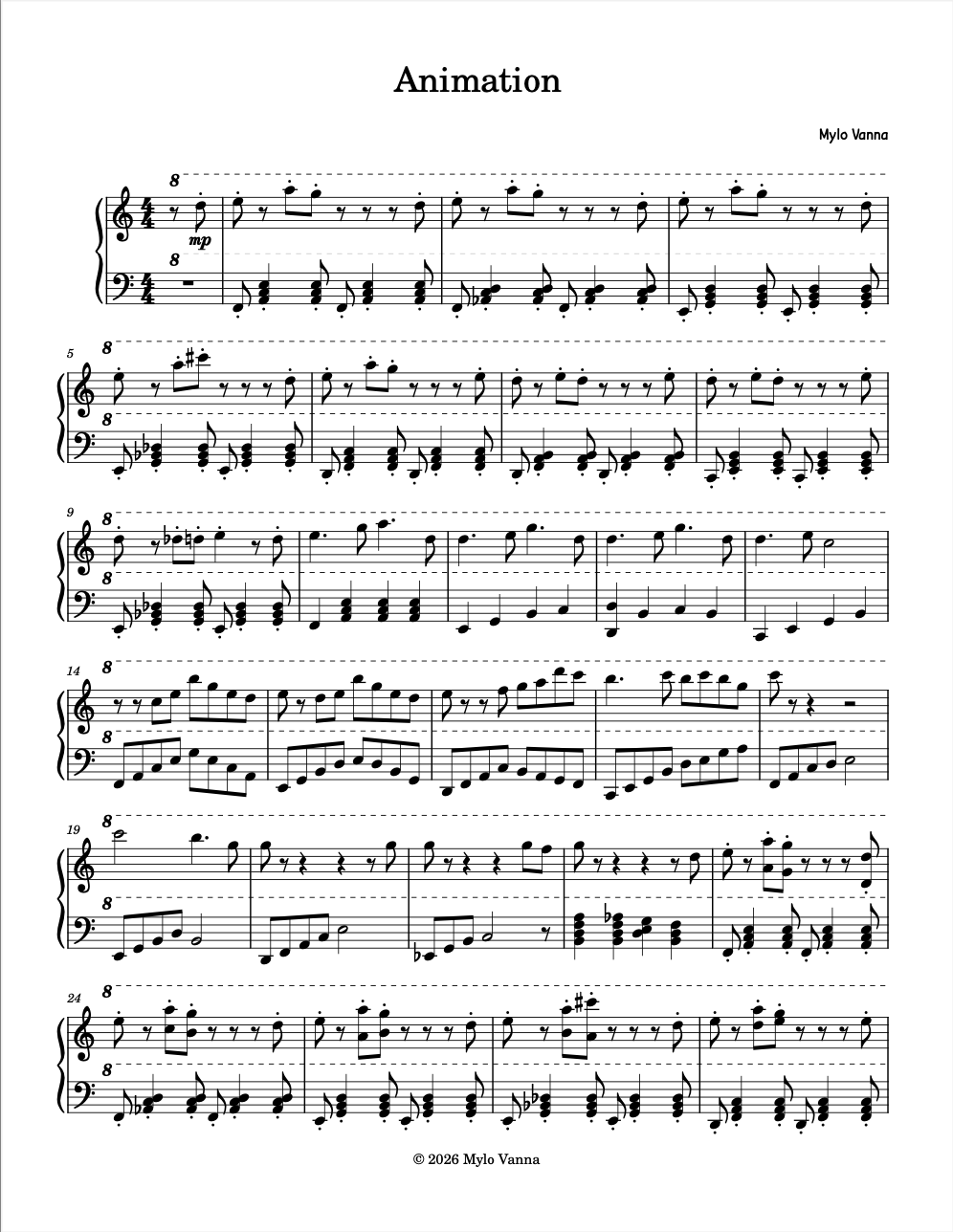 Animation Sheet Music