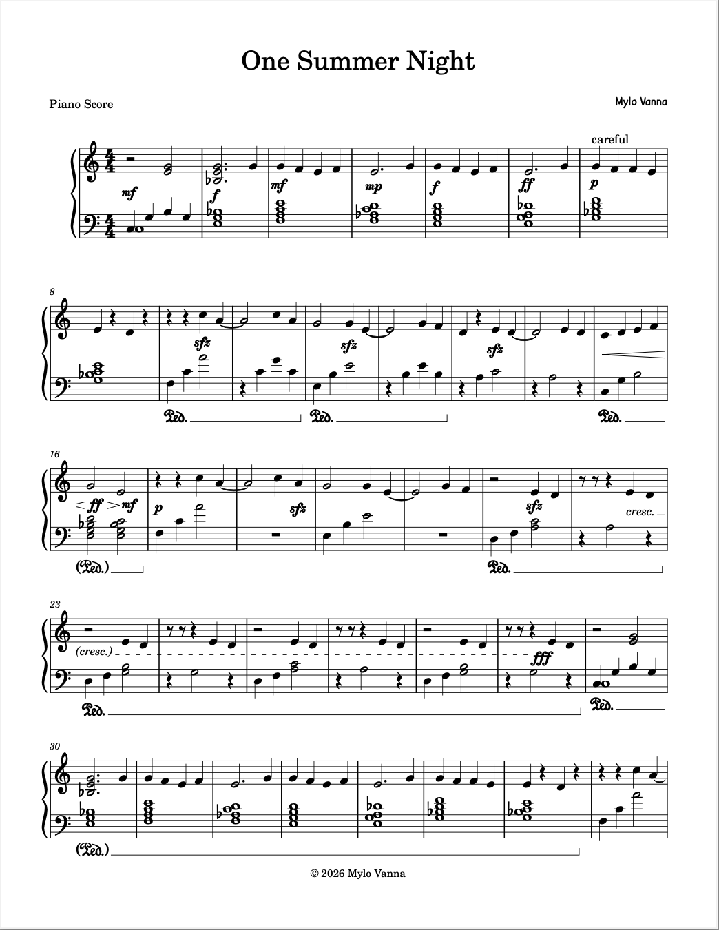 One Summer Night Sheet Music